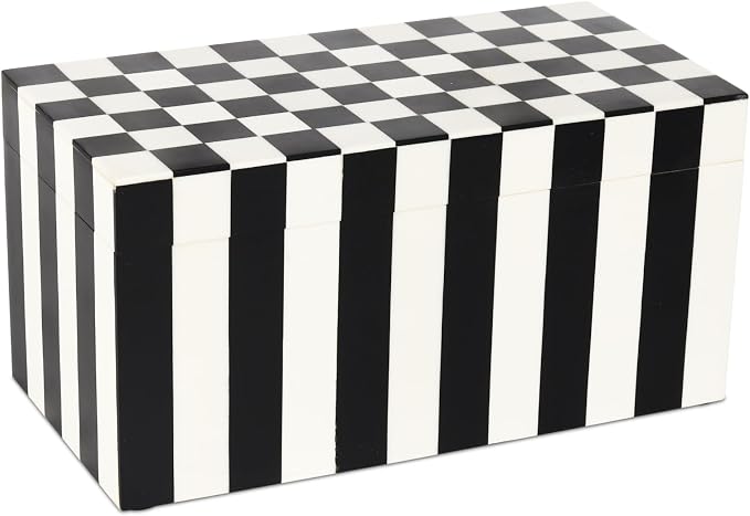 Handicrafts Home Large Decorative Storage Box with Lid, Black and White Keepsake Storage Box, Decorative Jewelry & Memory Box for Coffee Table, Shelf & Bedroom Decor, Puzzle Check - 10 x 5 x 5 Inch