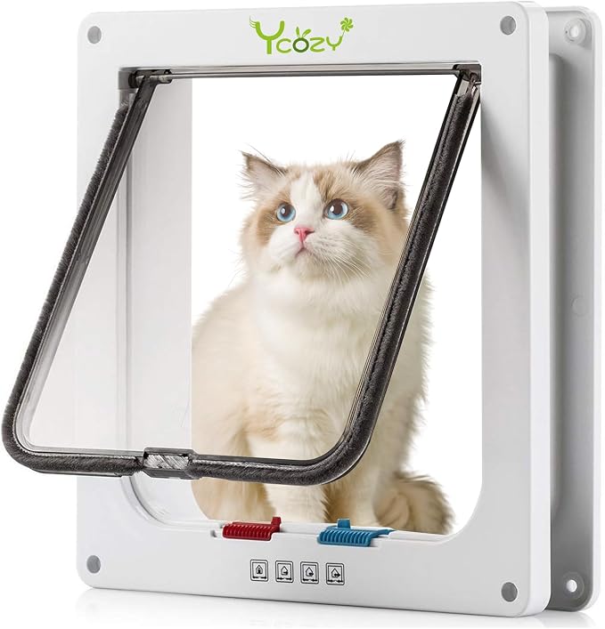 Ycozy XL Cat Doors Outer Size 11" x 9.8" 4-Way Locking Indoor Pet Door for Interior Exterior Door Wall Window, Weatherproof Cat Flap for Kittens & Dogs Easily Install