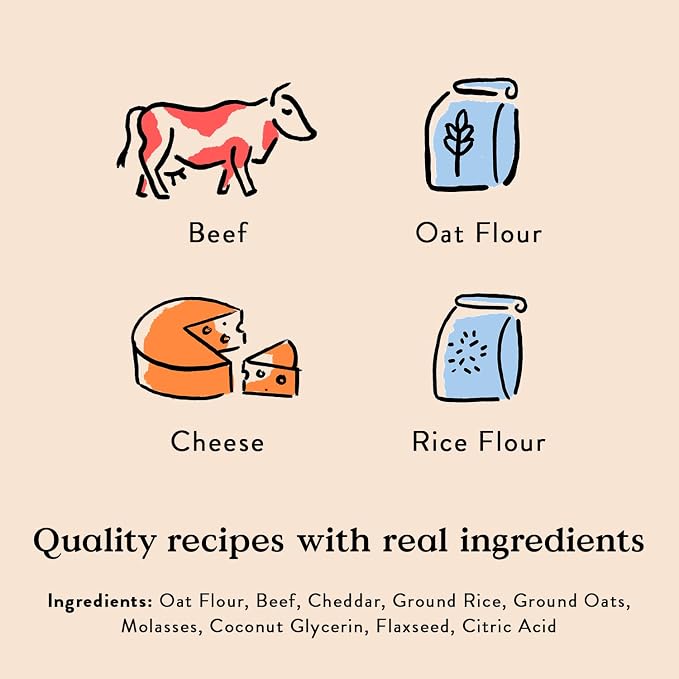 Bocce's Bakery Say Moo Dog Training Treats, Beef & Cheddar Flavor (6 oz) | Oven Baked, Wheat-Free Everyday Dog Training Treats - Made with Real, Limited Ingredients and Baked in The USA