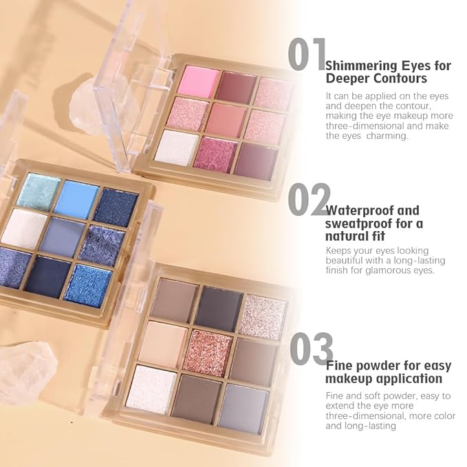 Matte Sparkling Eye Shadow Palette,Neutral Nude Smoky Glitter Powder Eyeshadow for Older Women,High-Pigment Eye Makeup, Naturing-Looking Travel Size Makeup Pallete (Matte Glitter-Blue)
