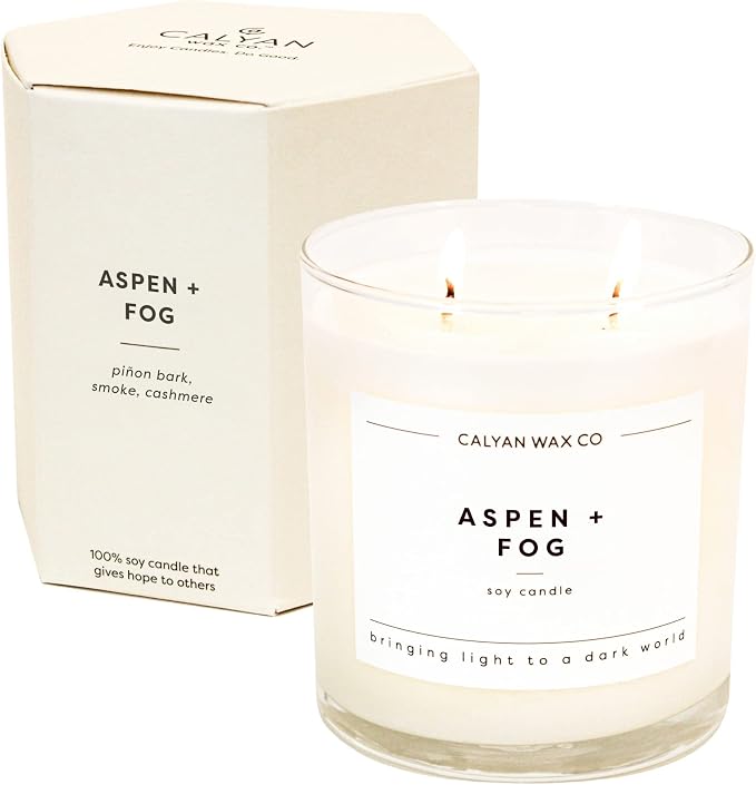 Calyan Wax Co. Aspen & Fog 2 Wick Scented Candle - 37 Hour Burn - Luxury Clean Soy Wax Candles - Long Lasting Large Glass Jar Candle for Home - 8.8oz