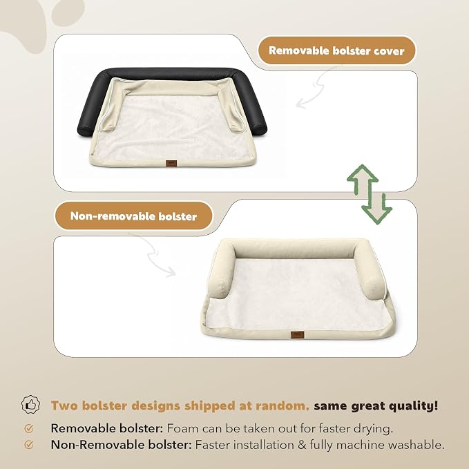 Orthopedic Waterproof Dog Bed with Bolster for Extra Large Size Dogs | Pillow Support for Neck Relief, Egg Crate Foam, Waterproof Liner, Anti-Slip Bottom, Removable Bolster Cover, 48 x 33 Inch