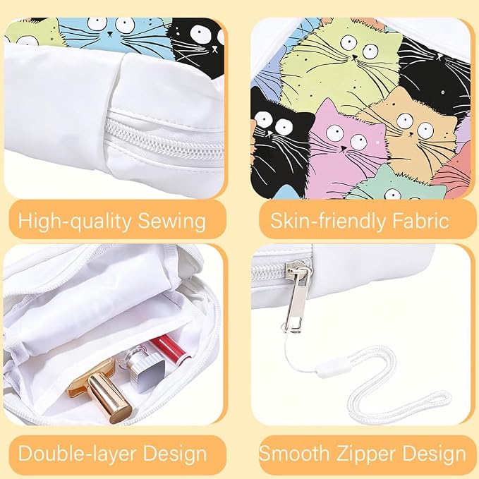 Cat Period Bag 5.12 x 5.12 x 1.57 Inch Sanitary Napkin Storage Bag with Zipper Cute Cat Portable Reusable Waterproof Polyester Menstrual Pad Pouch First Period Gifts for Women Daily Use