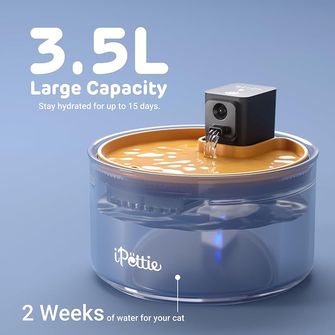 iPettie Ceramic Cat Water Fountain, 3.5L/118oz, Cordless & 3 Water Modes | Rechargeable 3000mAh Battery, BPA-Free Ceramic & ABS, Auto Low Water & Battery Alerts, Ultra-Quiet Pet Water Dispenser