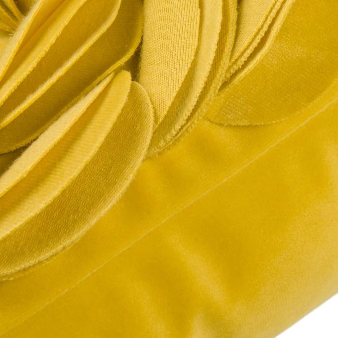 KINGROSE Soft Velvet 3D Flower Throw Pillow Cover, Yellow, 12 x 20 Inches | Luxury Pillowcase, Decorative Cushion Case, For Bed Living Room Sofa Home
