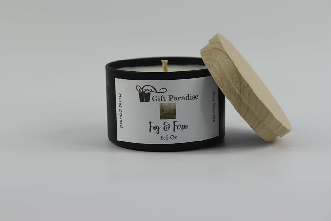 Fog and Fern Scented, Soy Wax Candle, Black Metal Tin, 6.5 oz, Cotton Wick