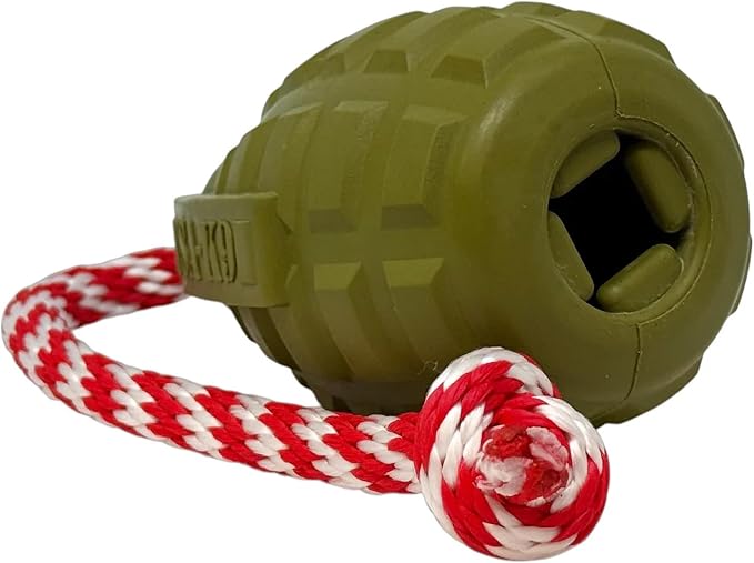 SodaPup USA-K9 Grenade – Durable Dog Tug Toy, Chew Toy & Treat Dispenser Made in USA from Non-Toxic, Pet-Safe, Food Safe Natural Rubber Material for Mental & Physical Stimulation, Bonding, & More