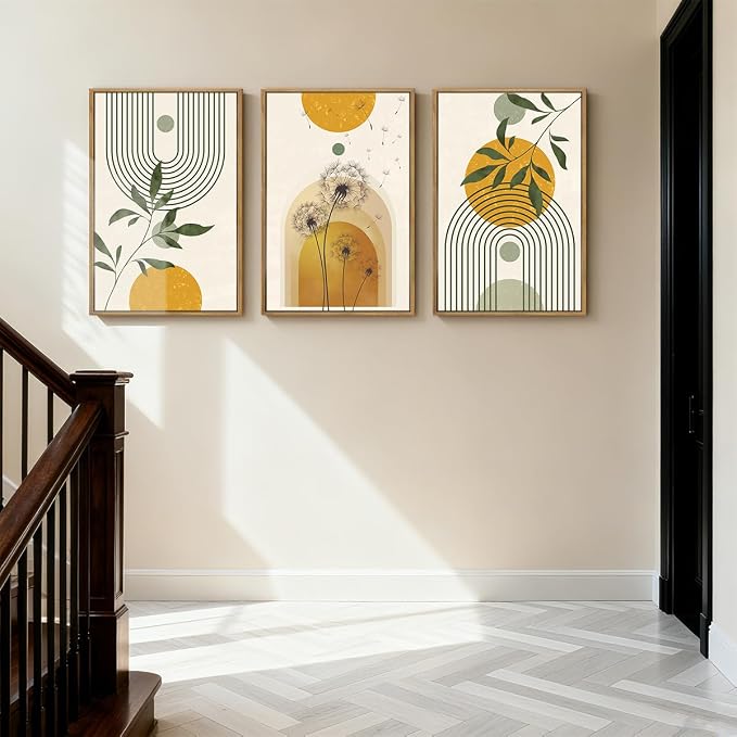 ANHUIB Boho Minimalist Canvas Wall Art 16x24 Inch Dandelion Plant Wall Decor Modern Geometric Artwork Abstract Line Botanical Painting Set if 3 for Living Room Bedroom Dining Room
