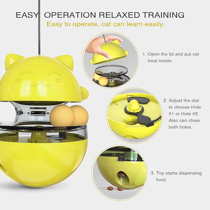 Interactive Cat Toy for Indoor Cats Wobble Treat Dispenser Ball(Yellow)