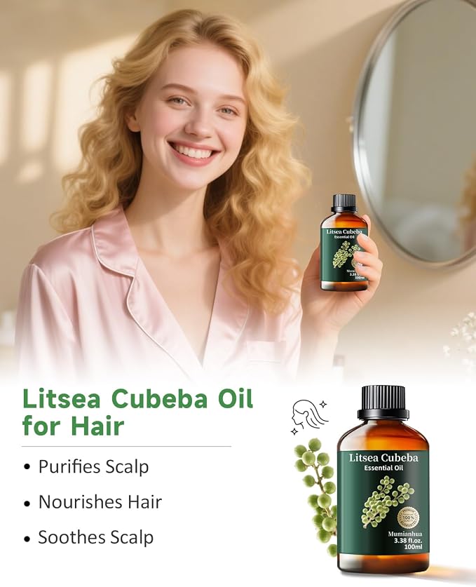 Litsea Cubeba Essential Oil, Fresh Scent, Diffuser, Skin & DIY, 3.38 Fl Oz | Mumianhua May Chang Oil, Bright, Lemony Aroma. For Diffuser, Oily Skin, Hair, DIY Spray & Candle Making