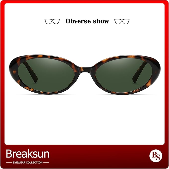 Breaksun Retro Oval Sunglasses for Women Men Fashion Small Oval Sunglasses 90s Vintage Shades