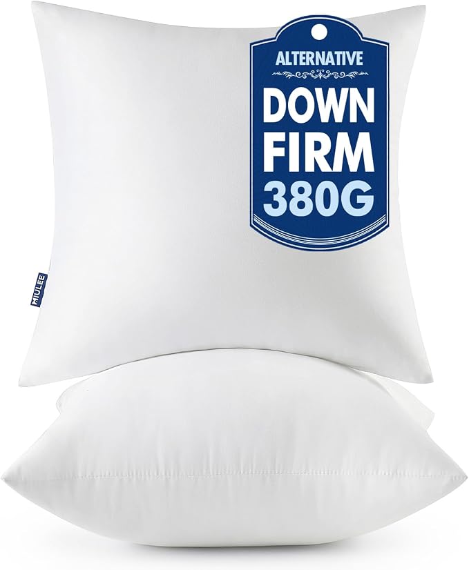MIULEE 16x16 Throw Pillows Inserts 2 Pack, Decorative Pillows for Couch Bed | 100% Virgin Filling, Full and Fluffy, Lumbar, Back and Neck Support