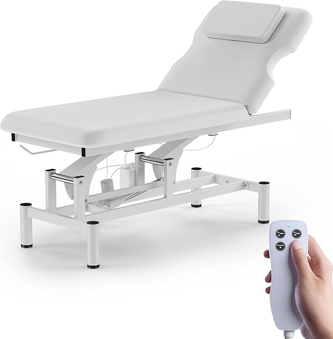 Electric Spa Bed, Dual Motor Electric Massage Table with Adjustable Backrest & Height, Adjustable Massage Table with Sturdy 4 Leg, Paper Holder for Spa, Massage, Esthetician, Salon