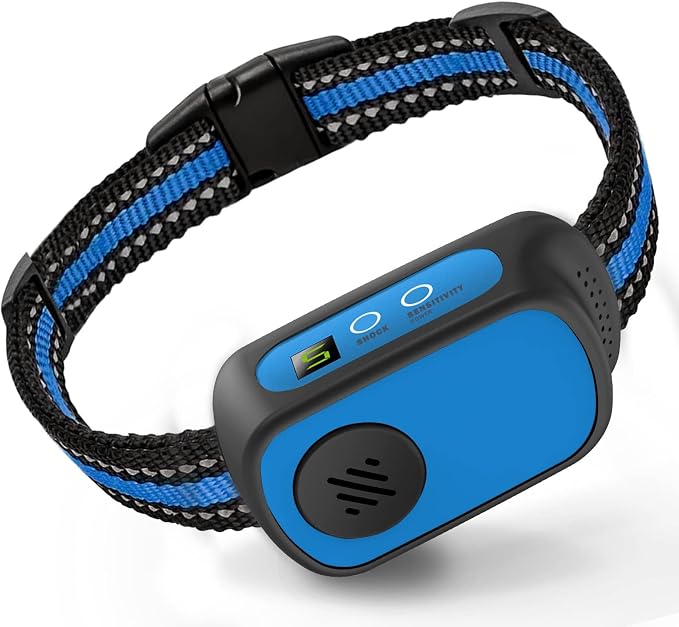 Dog Bark Collar for Large Medium Small Dogs, Rechargeable Smart Bark Collar, Anti Barking, Humane Dog Training Device with 5 Adjustable Sensitivity Beep Vibration (Blue)