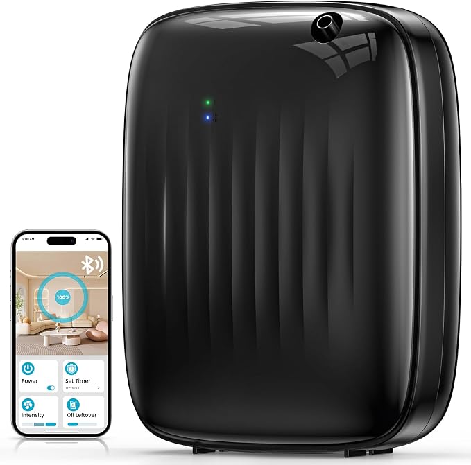 Waterless Essential Oil Diffuser - Whole-Home Scent Cold Air Diffuser Up to 3000sq.ft for Large Home Office Hotel - Adjustable Intensity & Time, App & Panel Control - Quiet, Wall Amount