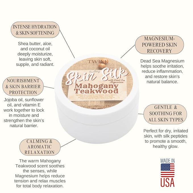 TWINE Skin Silk with Dead Sea Magnesium Mahogany Teakwood Body Butter 4oz