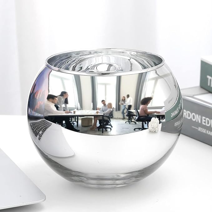 2 PCS Cubicle Accessories, 6'' and 4.2'' Glass Candy Dish Desk Mirror to See Behind You, Home Office Aesthetic Table Vases Flower Pot, Cubicle Convex Desk Rearview Mirror Monitor