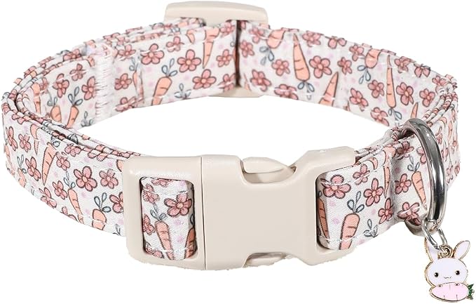 Small Dog Collar, Easter Dog Collar with Cute Easter Rabbit & Floral Pattern, Colorful Spring Dog Collar for Small Dogs, Cute Puppy Collar