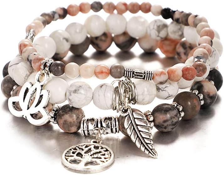 UEUC Tree of Life Yoga Healing Stone Bracelets,Multilayer Lotus Chakra Stone Reiki Bracelet Sets,Anxiety Crystal Natural Stone,for Women Stress Relief