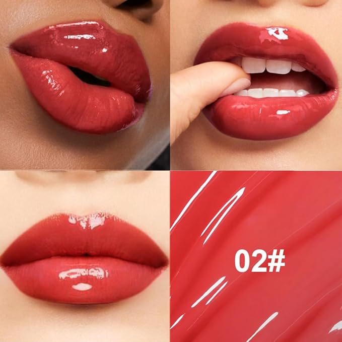 Full-On Plumping Liquid Lip Gloss, Red Hydrating Lip Plumper Lip Blam Lipstick, High-Shine Tinted Formula for Fuller, Nourishes, Moisturizes & Softens Lips, Cruelty-Free (Red)