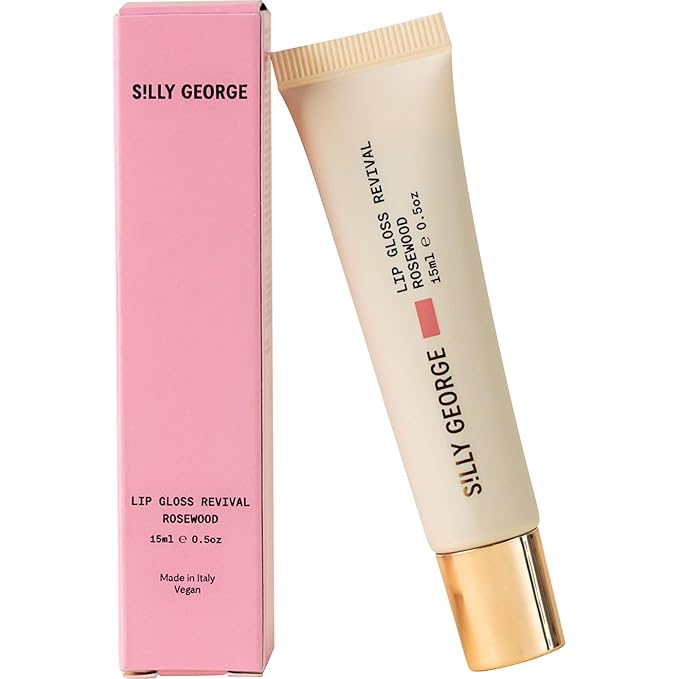 Silly George Lip Gloss Revival - Glossy Hydrating Glaze with Peptides, Shea Butter, & Moisturizing Argan, Macadamia, Babassu Oil for Dry Lips, Clean Beauty Products, Rosewood, 15ml Tubes