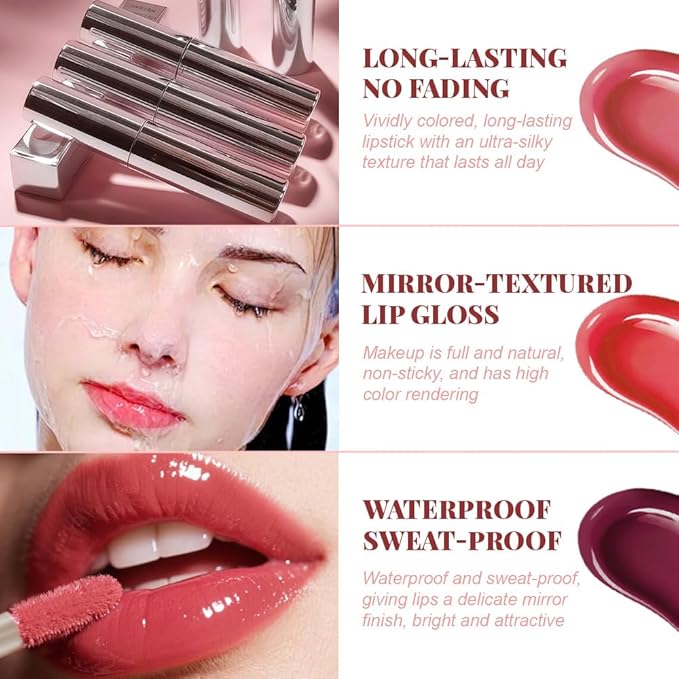 4Pcs Full-On Plumping Liquid Lip Gloss, Hydrating Lip Plumper Lip Blam Lipstick, High-Shine Tinted Formula for Fuller, Nourishes, Moisturizes & Softens Lips, Cruelty-Free (01+02+03+04)