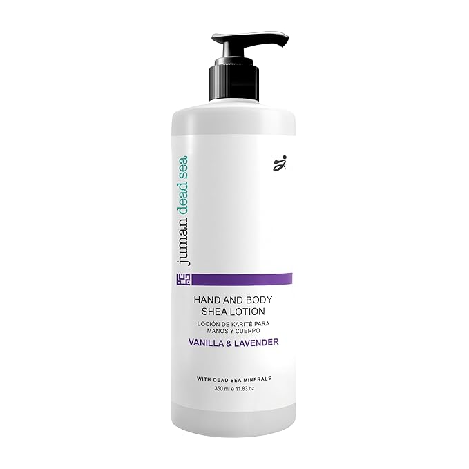 JUMAN Dead Sea Minerals Vanilla & Lavender Body Butter Lotion | Infused with & Vitamin E | Fast Absorbing Lavender Lotion | Vegan Moisturizer for All Skin Types | SLS & Paraben Free | 11.8 OZ