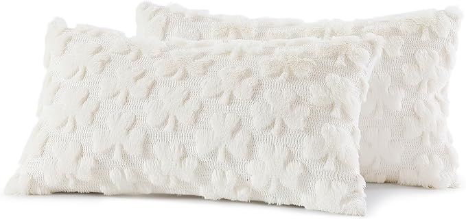 decorUhome Faux Fur Throw Shamrock Cream White Pillow Covers 12x20 Set of 2 | Plush Soft Wool St. Patrick’s Day Throw Pillow Covers, Accent Modern Farmhouse Pillow Covers Holiday Decor for Sofa Bed