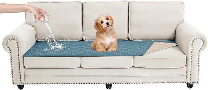 100% Waterproof Washable Dog Blanket，Gray Blue+Apricote， 30"x71" | ,7-Layer Reversible Couch Covers for Dogs Met for Sofa Furniture Car Camping