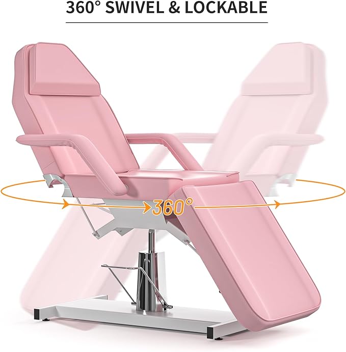 Hydraulic Pink Tattoo Chair Bed for Client Spa Bed with Stool Height Adjustable Facial Beds for Esthetician Chair Aesthetic Treatment Table