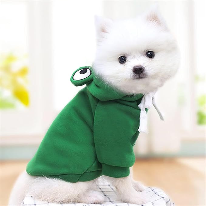 Warm Dog Winter Clothes Cute Dog Coat Hoodie, Green, S | Fleece Pet Dog Frog Costume Jacket for French Bulldog Chihuahua Pug Boston Terrier Dachshund Greyhound Ropa Para Perro