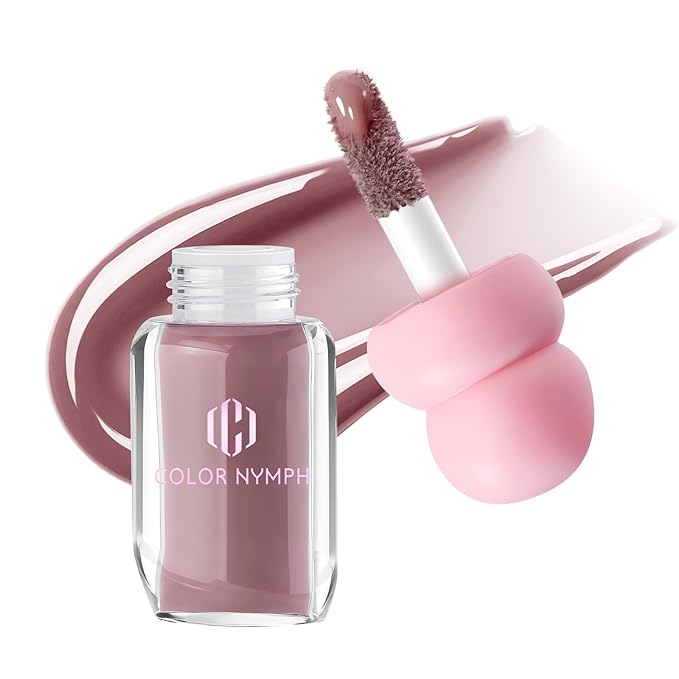 Color Nymph Lip Oil & Lip Gloss Set, Hydrating Non-Sticky Lip Makeup, Nourishing Lip Care with Jojoba Oil & Hyaluronic Acid, Glossy Pigmented Finish, #06 Dark Coffee