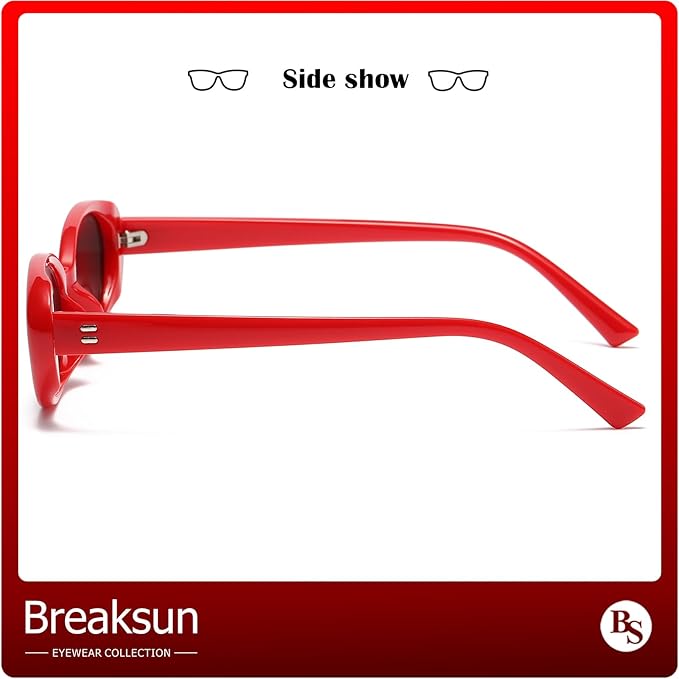 Breaksun Retro Oval Sunglasses for Women Men Fashion Small Oval Sunglasses 90s Vintage Shades
