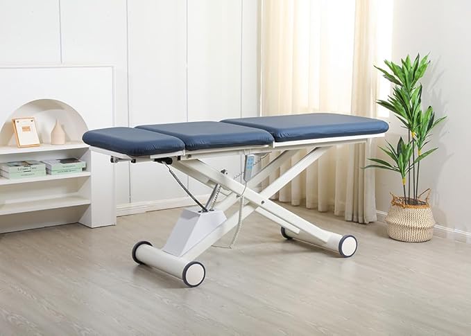 Power Physical Therapy Hi-Lo Treatment Table, Medical Exam Table with Wheels, Navy Blue