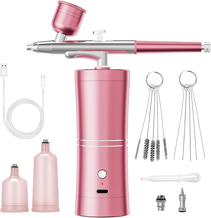 Airbrush Kit Portable Airbrush Air Brush Kit with Air Compressor Airbrush for Nails Airbrush Compressor High Pressure Nail Airbrush Machine Handheld Mini Air Brush Kit (Pink)