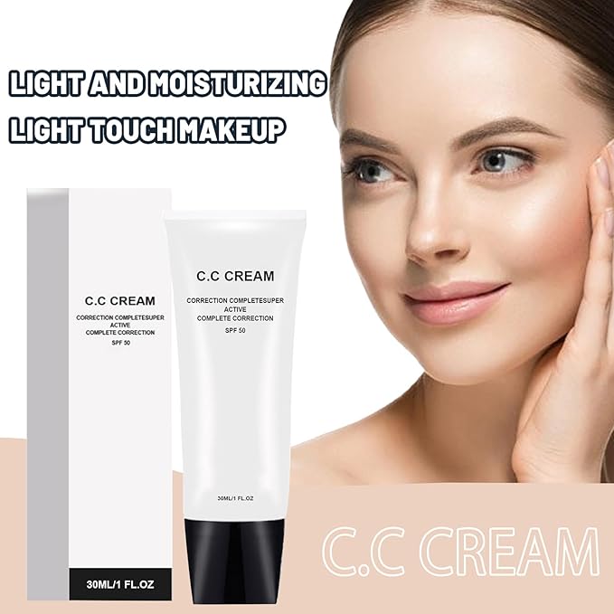New Cosmetics Skin Tone Adjusting CC Cream SPF 50, Pre-makeup Primer Moisturizing Concealer for Brightening Skin Tone (Natural, 2PCS)