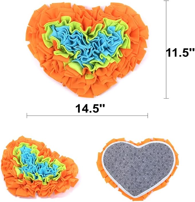 Pet Soft Fleece Snuffle Mat Heart Foraging Mats Dog Rabbit Guinea Pig Interactive Feeding Toy Anti Slip Slow Feeder Treat Dispenser (Orange/Green/Blue)