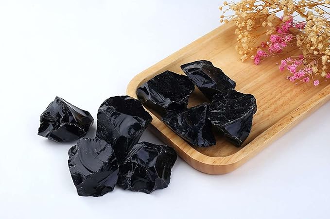 LAIDANLA 1lb 2" Black Obsidian Natural Rough Stones Crystal Large Raw Crystals Bulk Healing Gemstones for Reiki Healing Tumbling Fountain Rocks Wire Wrapping Decoration Cabbing Lapidary