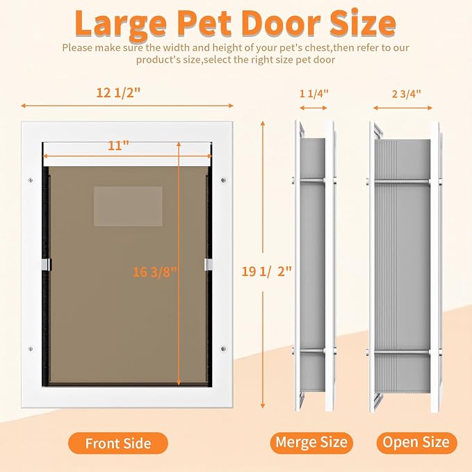 Dog Door for Large Dogs, Large White Aluminum Frame Pet Door with 2-Way Lock, Easy Install on Interior Door/Screen/Wall, Weatherproof Magnetic Flap