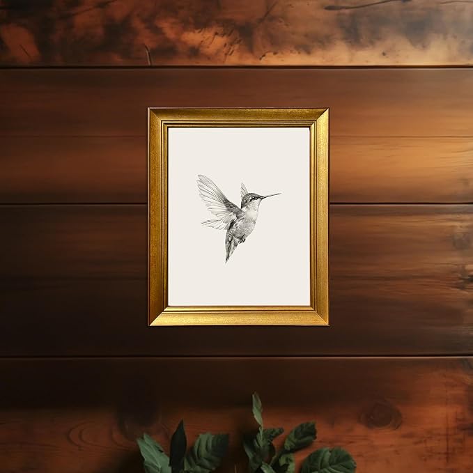 Hummingbird Sketch Wall Art Vintage Gold Framed Artworks for Wall Bird Nursery Canvas Print Neutral Minimalist Picture Painting Bedroom Living Room Decor
