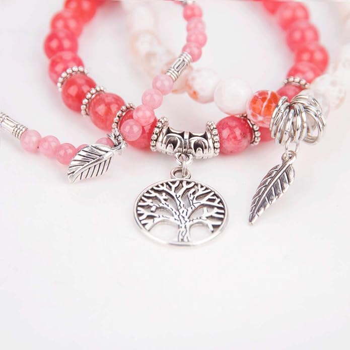 Jardme Healing Crystal Bracelets for Women, 8mm Beaded Natural Stone Stretch Chakra Bracelets Tree of Life Bracelet Jewelry Gifts for Women