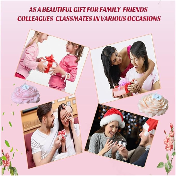 Peony Candles Gifts for Women, Soy Wax Aromatherapy Candle, Room Decor Cute Flower Shaped Scented Candles (Champagne+Pink)