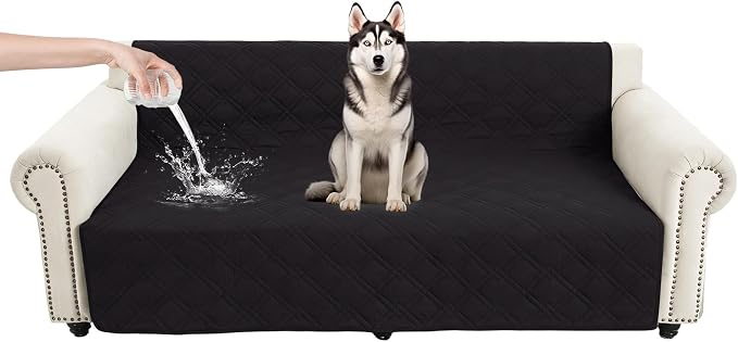 100% Waterproof Washable Dog Blankets, Black+Blackish Gray, 52"x82" | 7-Layer Reversible Couch Covers for Dogs Met for Sofa Furniture Car Camping