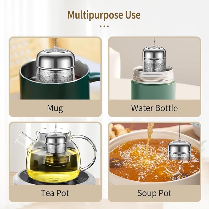 Tea Strainers for Loose Tea, Extra Fine Mesh Tea Infuser, 316 Stainless Steel & Updated Slim Threaded Lid, Loose Leaf Tea Steeper for Black Tea, Rooibos, etc (1 Pack - Large)