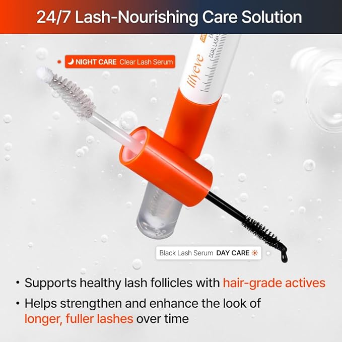 lilyeve GROWTURN Eyelash Growth Serum, Korean Lash Enhancing Serum for Longer Natural Lashes, 2-in-1 Dual Lash Serum for Day & Night Care, Prostaglandin Free with Biotin & Exosome, 0.27 fl. oz.