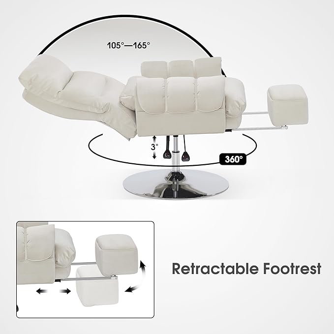 BarberPub Beauty Salon Chair with Lumbar Support, Adjustable Height, Swivel Reclining Esthetician Chair for Facial, Massage, Eyelash Extension, Tattoo 8105/8129 (Classic-Round Base, Fabric)