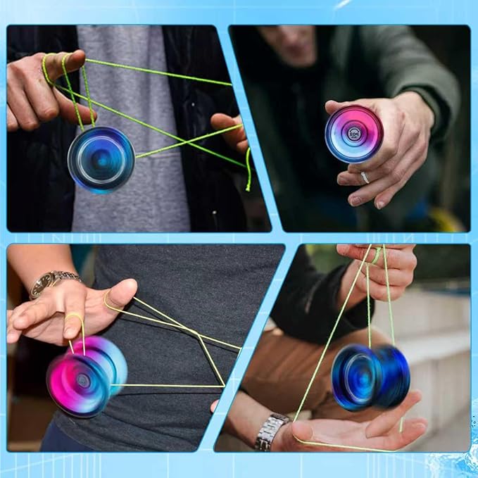 WATIEOBOO Yo-Yo 2-Piece Set P02 Crystal yo yo Blue Pink and M18 Black Blue Purple Camouflage Metal yo-yo, Suitable for Professional yoyo Players and Yoyo Beginners