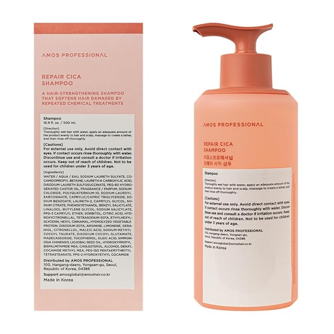 AMOS PROFESSIONAL Repair Cica Shampoo l Repairs, Strengthens, & Nourishes for Split Ends & Breakage, Reverse Hair Damage from Bleach, Color, Chemical Services, 16.9 fl. oz.