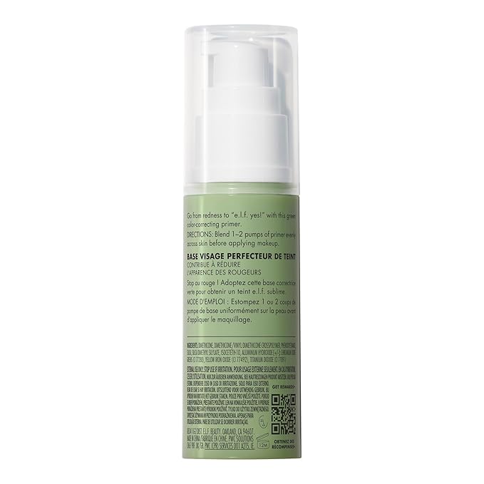 e.l.f. Tone Adjusting Face Primer, Makeup Primer For Neutralizing Uneven Skin Tones & Redness, Grips Makeup To Last, Vegan & Cruelty-free, Large