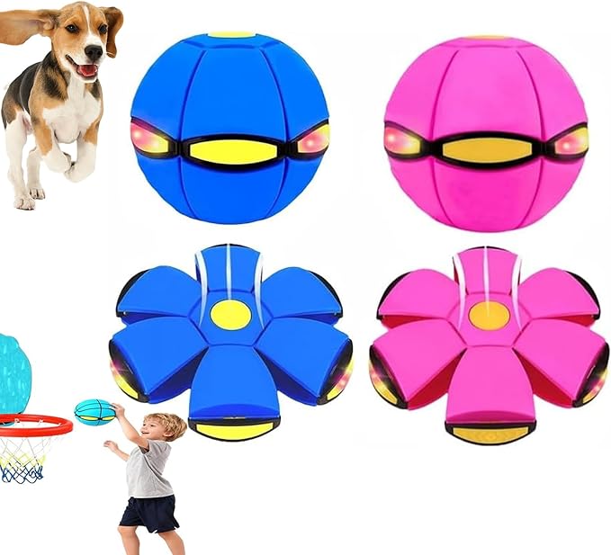 2PCS Magic Bouncing Ball Toy, Children's Magic Meta - Balls, Dual Form Pop up Flying Saucer Ball, Parent-Child Interactive with 3 Light for Indoor & Outdoor Use Pink+Blue
